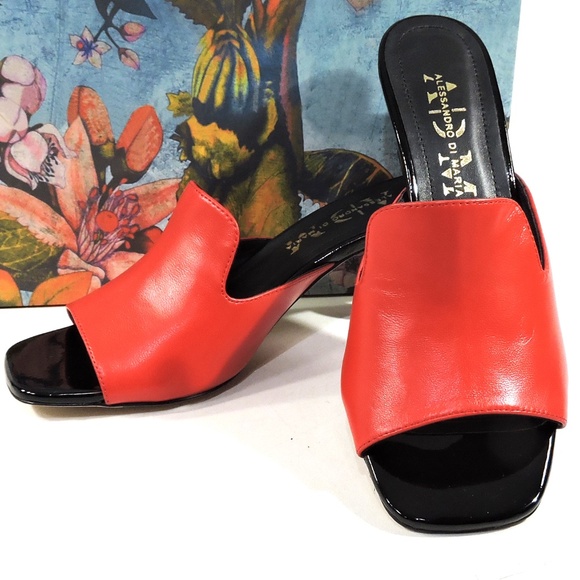 ALESSANDRO DI MARIA 🇮🇹 WOMEN'S RED LEATHER FASHION MULES - Picture 9 of 10